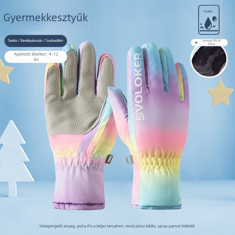 Lányos gyerekek síkesztyűi, meleg fleece-béléssel, vastag, oldalsó cipzárral, téli szezonra, 7–12 évesek