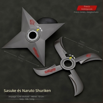 Naruto és Sasuke ötvözet kunai és shuriken készlet forgó fém fegyvermodellekkel