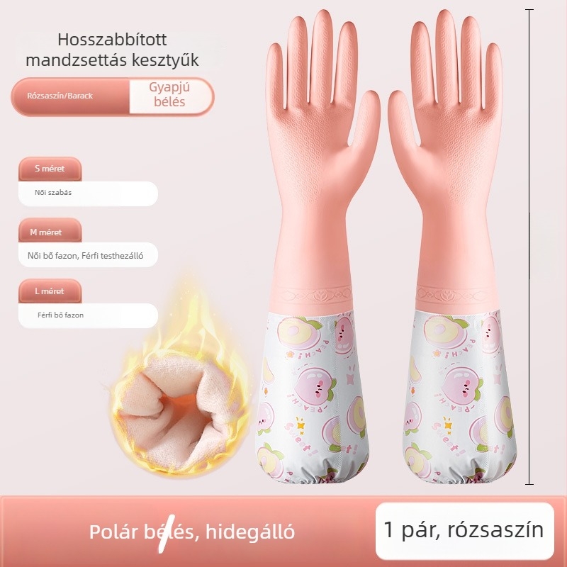 Téli meleg edénymosó kesztyűk, vízálló latexből, fleece béléses, vastagított kivitelű, konyhai és háztartási használatra