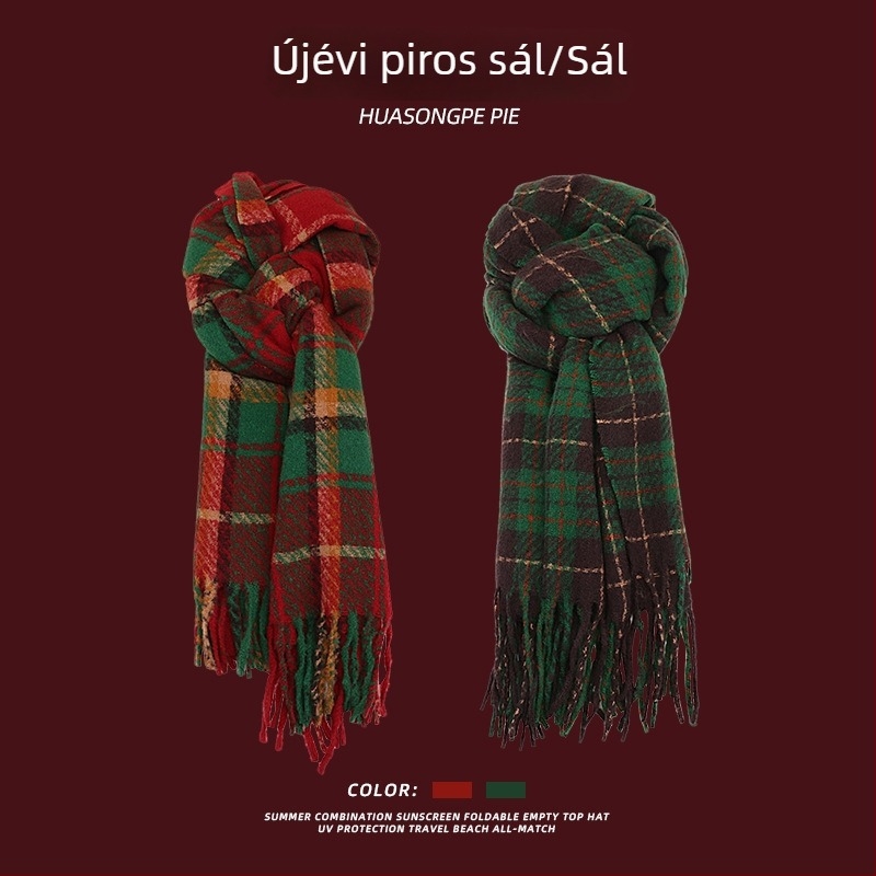 Vörös karácsonyi sál nőknek és férfiaknak, téli vastag meleg, koreai stílusú puha nyakmelegítő.