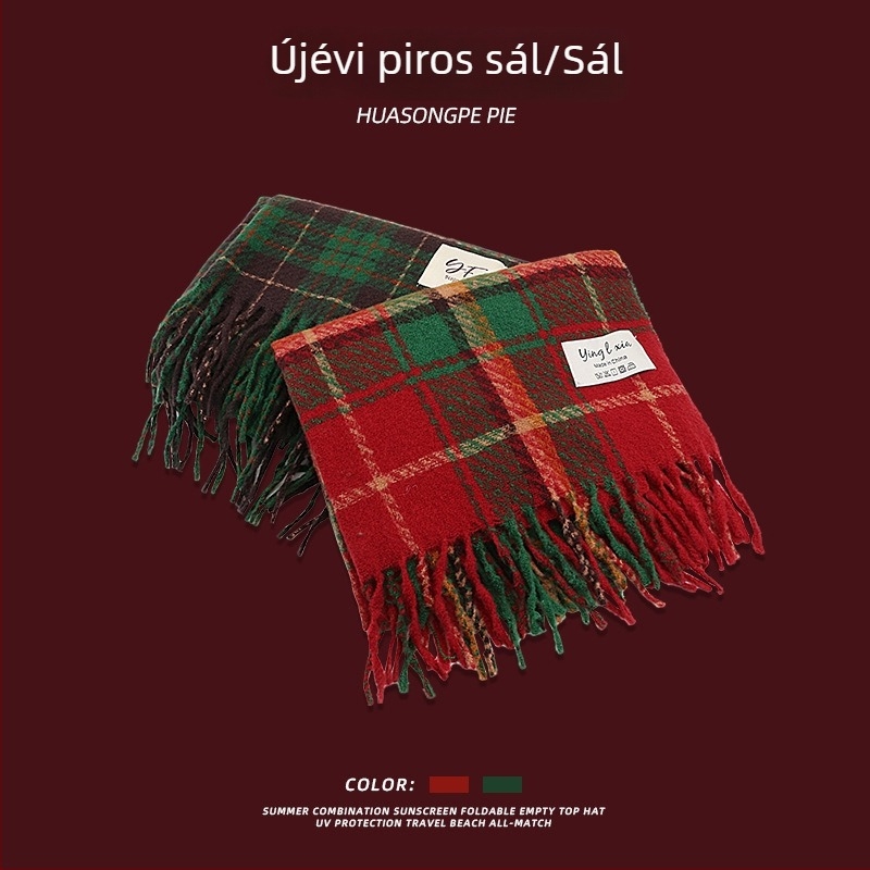 Vörös karácsonyi sál nőknek és férfiaknak, téli vastag meleg, koreai stílusú puha nyakmelegítő.