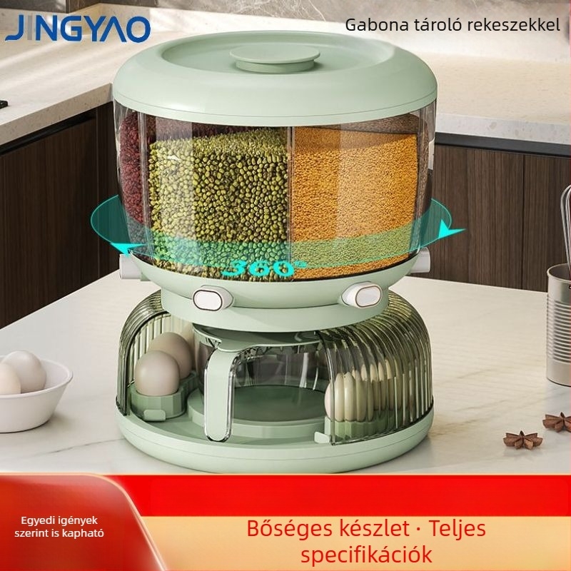 Forgó elválasztóval ellátott gabonatároló edény, lezárható, élelmiszer-minőségű, 9–10 L, modern konyhai dizájn