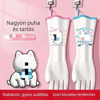 Nitril kesztyű konyhai takarításhoz, mosogatáshoz, téli vastag bélésű, hosszított hosszúságú, vízálló védőkesztyű