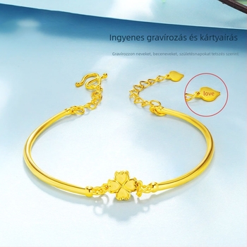 Aranyozott négylevelű lóhere karkötő nőknek, divatos, elegáns ékszer
