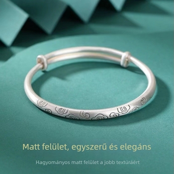 Női karkötő ősi matt felülettel és felhő motívummal, kínai stílus, tömör fehér réz ezüstözéssel, fiatalos stílus, toló-húzó zár