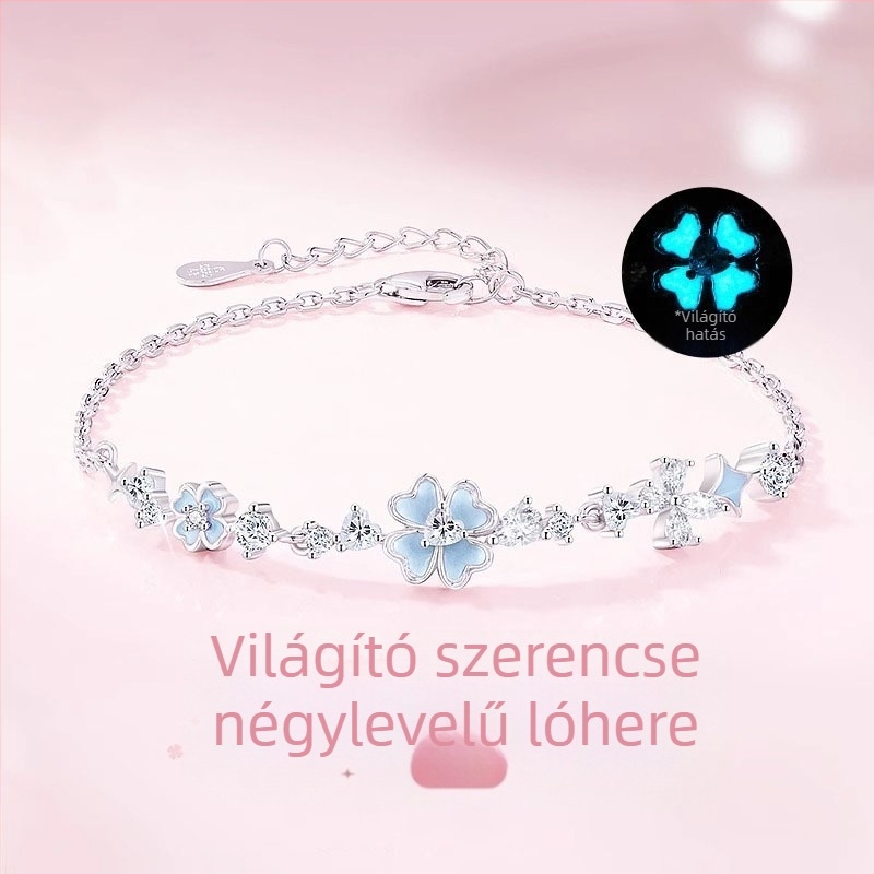 925 ezüst négylevelű lóhere karkötő nőknek, finom, exkluzív tervezés, elegáns Valentin-napi ajándék barátnőnek