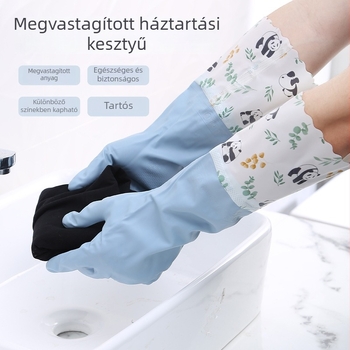 Flíses bélésű, csúszásmentes háztartási kesztyűk, vízállóak és tartósak a tisztításhoz; vastag PVC-ből készült mosogatós kesztyűk, hosszú karig érő