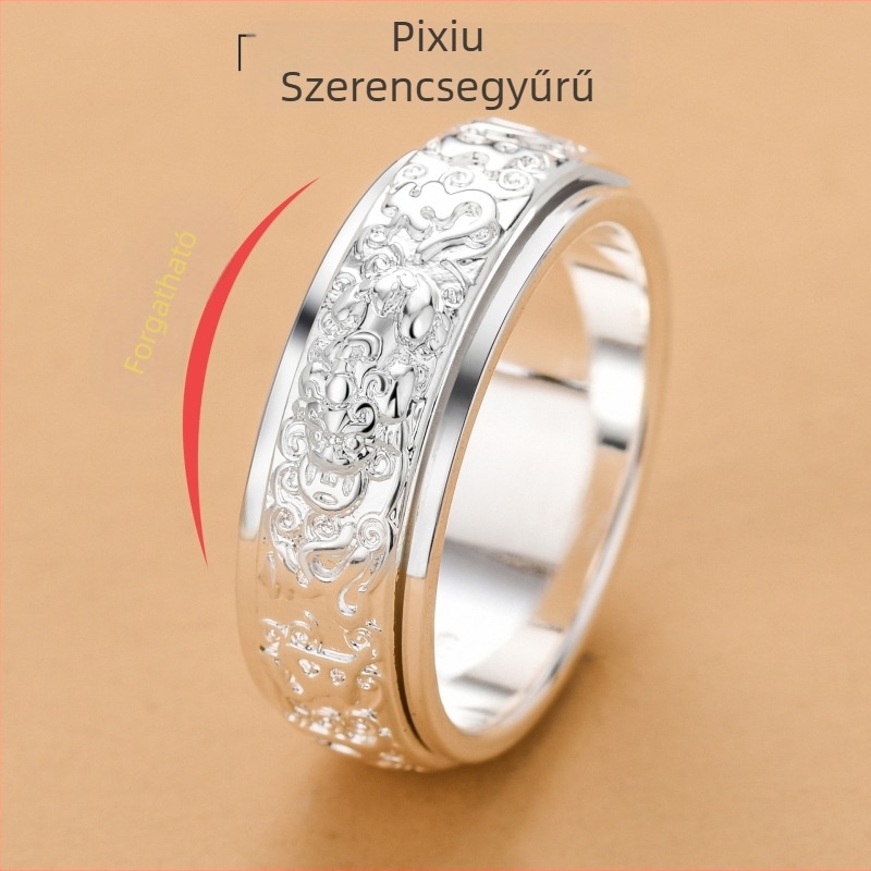 Hat karakteres mantra gyűrű, forgó Pixiu gyűrű, geometriai dizájn, uniszex ékszer