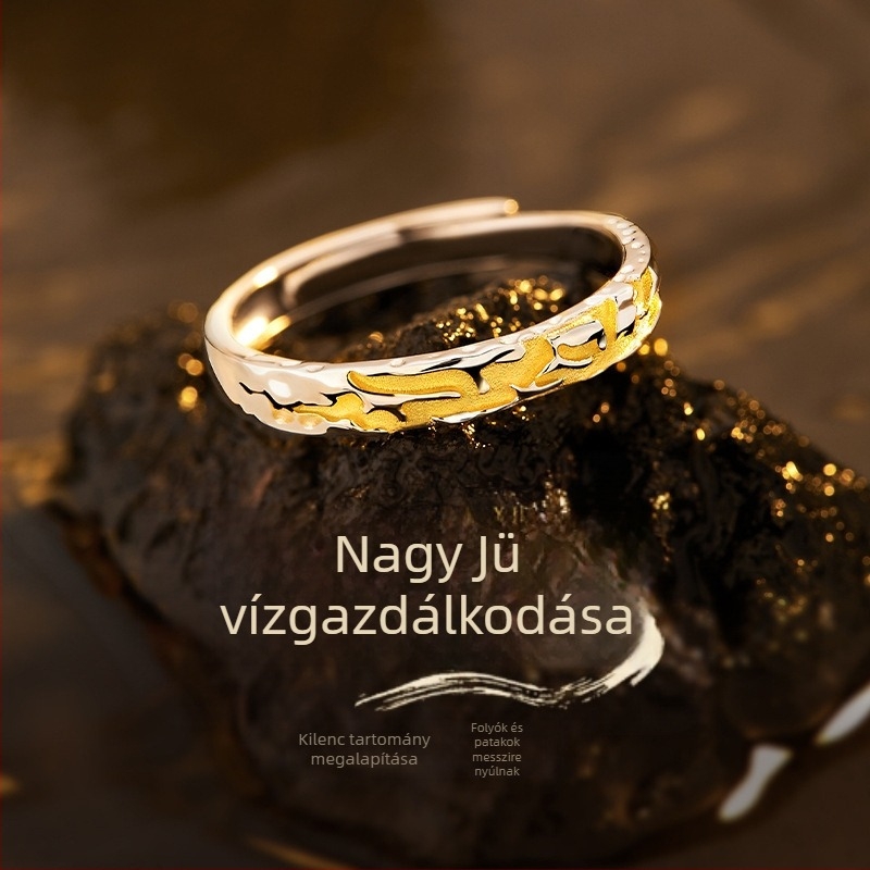 Férfi réz aranyozott nyitott gyűrű hullámos dizájnnal, állítható, modern, kifinomult, egyedi stílus