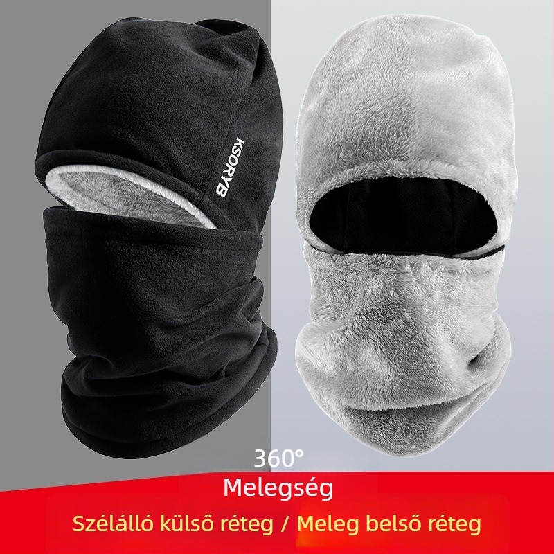 Téli kerékpáros fejfedő, szélálló és meleg, fleece-béléses, vastított, multifunkcionális fejfedő fül- és nyakavédelmi funkcióval, uniszex