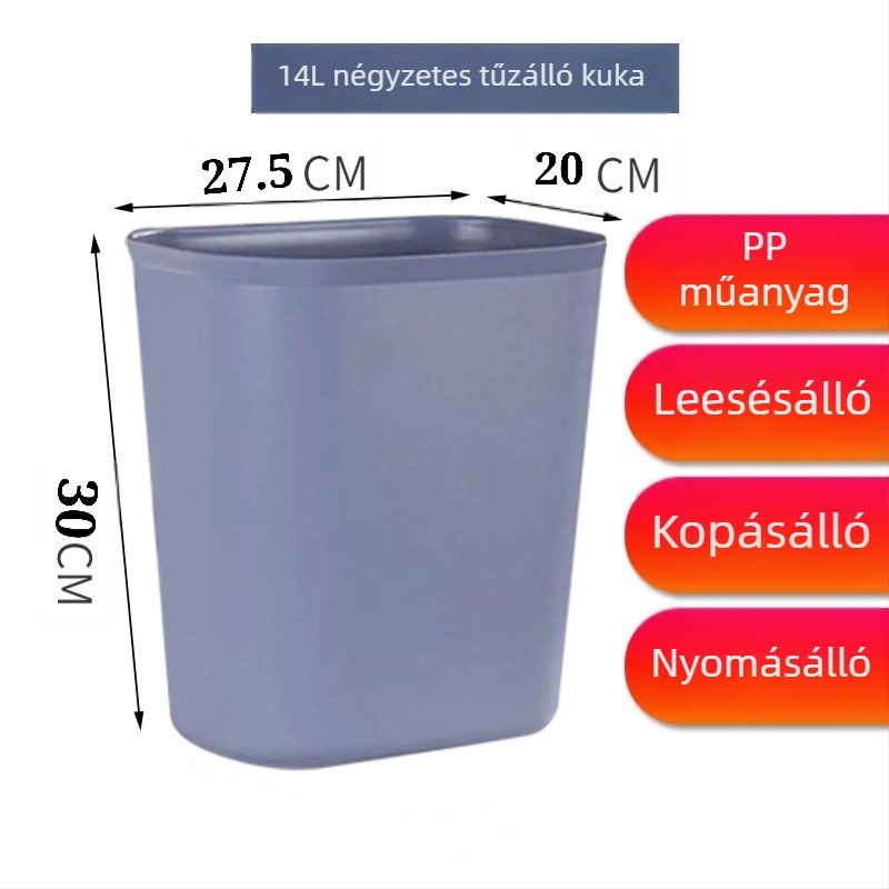 Téglalap alakú matt műanyag kuka fedél nélkül, 8 L kapacitású, megerősített, nyomásálló, háztartási használatra