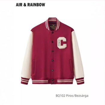 Air & Rainbow koreai stílusú baseball kabát betűhímzéssel, karcsú szabás, rejtett gombok, pamut terry, ősz 2024