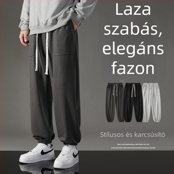 Férfi tavaszi laza szabású jogger nadrág, mandzsettás vég, egyszínű, hosszú