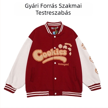Férfi bordó fleece baseball kabát-kardigán retro stílusú, hímzett logóval, kerek nyakú, egysoros gombolású, vast anyag, méretek S-XXXL