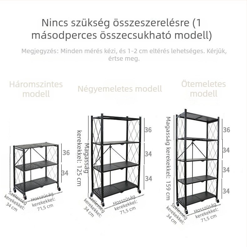 Szabadon álló konyhai tárolóállvány több szinttel – mikróhoz és edényekhez, általános tároláshoz, többfunkciós szervező