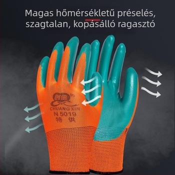 Chuangxin N5019 védőkesztyűk, kopásálló, csúszásmentes, lélegző latex-nitril kesztyűk építőipari munkákhoz