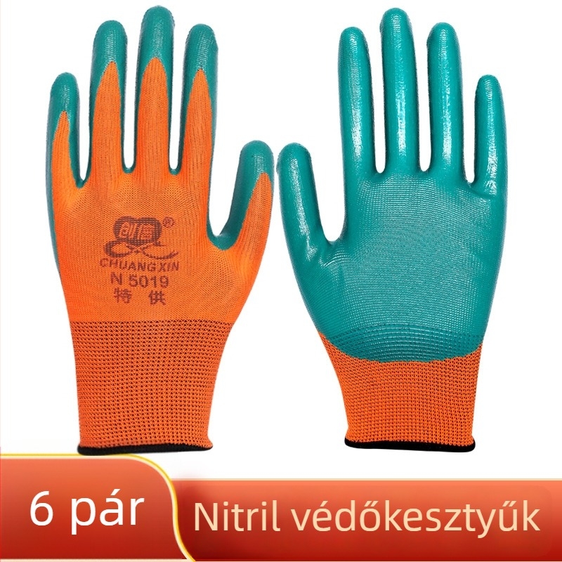 Chuangxin N5019 védőkesztyűk, kopásálló, csúszásmentes, lélegző latex-nitril kesztyűk építőipari munkákhoz