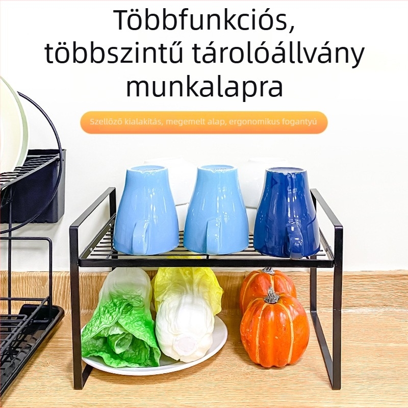 Kovácsoltvas, rétegzett tárolópolc szekrényekhez — edények és fűszerek rendezője, fúrás nélküli telepítés