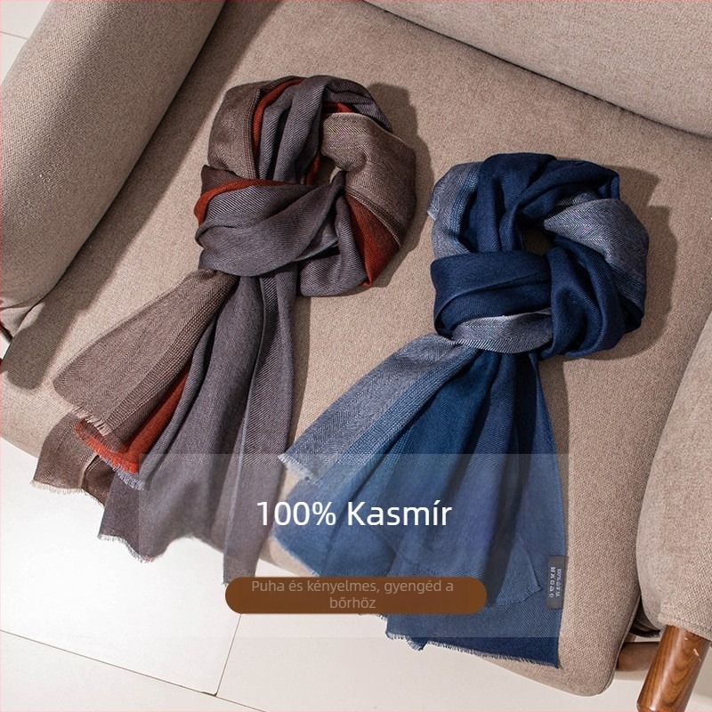 100% kasmír férfi sál, csíkos patchwork, őszi-téli meleg, elegáns ajándék