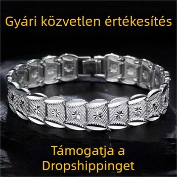 Réz alapanyagú, ezüstbevonatú széles karkötő férfiaknak, koreai stílusú, Star Brand Xishan Snow White