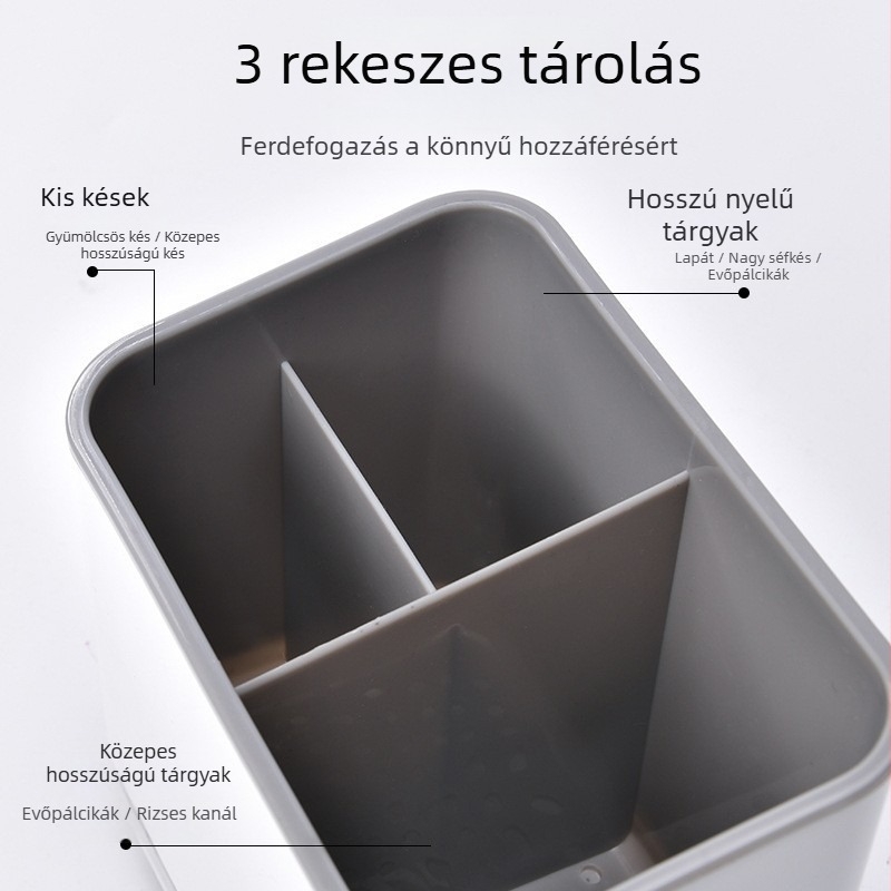 Konyhai pálcika- és evőeszköz-tartó a konyhapulton, szárító rekesz, fúrás nélküli telepítés