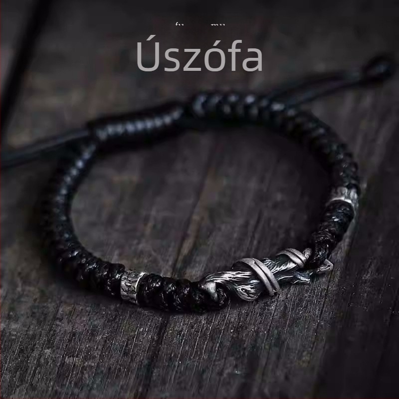 Xinqi Jewelry driftwood karkötő férfiaknak - sötét stílus, minimalist, szőtt zsinór, vintage kopott Thai ezüst ékszer