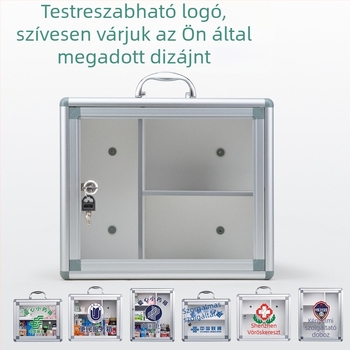 Zárható alumínium ötvözetű gyógyszeres doboz, több rekesz, falra szerelhető, logó nyomtatási lehetőséggel