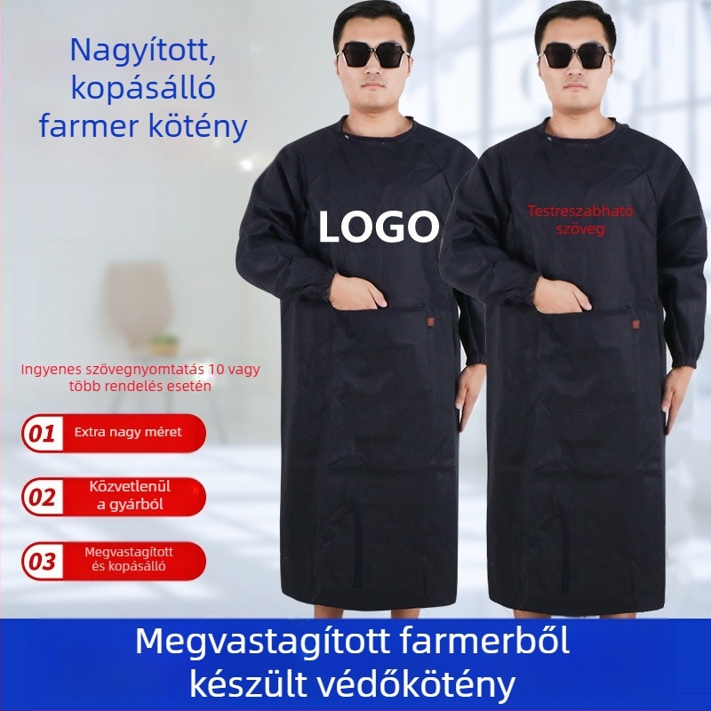 Férfi hosszú ujjú pamut kötény, nagy méret, védő munkaruházat otthoni használatra és reklámnyomtatáshoz
