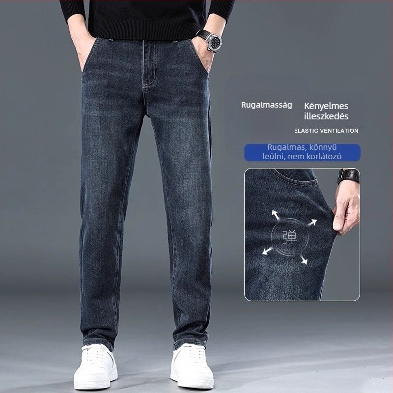Férfi egyenes szárú denimnadrág, Slim-fit, rugalmas, városi stílus