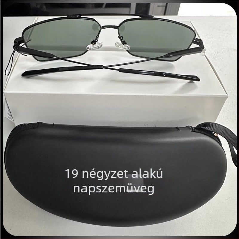 Fekete polarizált halászati napszemüveg, nagy négyszögletes keret, fém keret, uniszex