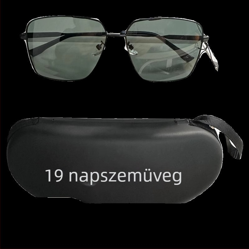 Fekete polarizált halászati napszemüveg, nagy négyszögletes keret, fém keret, uniszex
