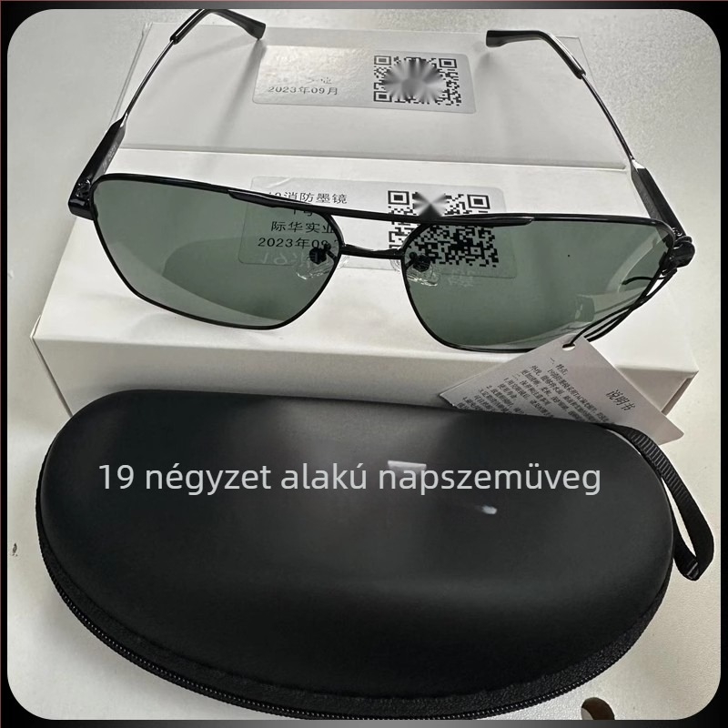 Fekete polarizált halászati napszemüveg, nagy négyszögletes keret, fém keret, uniszex