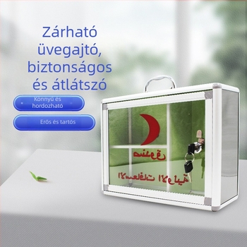 Zárható alumínium‑ötvözetű üveggel ellátott tok, nagy falra szerelhető tároló és hordozható elsősegély-doboz