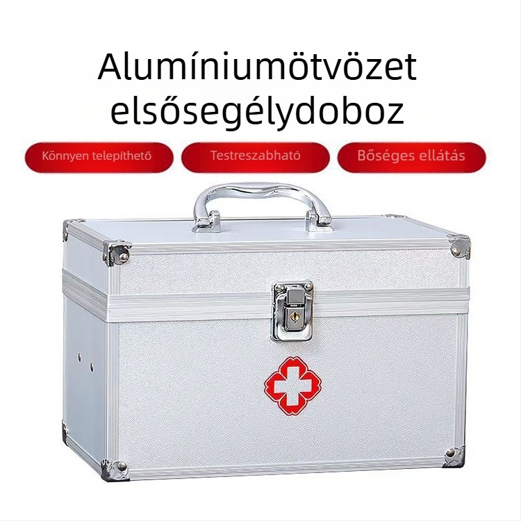 Nagy kapacitású, többszintes gyógyszeres doboz háztartási használatra és elsősegély doboz