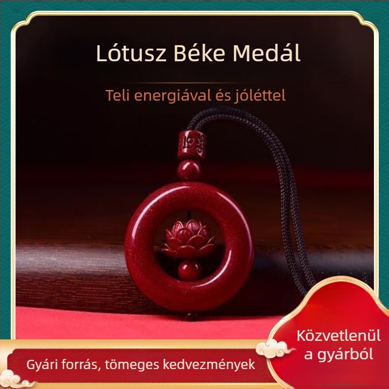 Cinabár lótusz medálos nyaklánc – unisex, lila-arany lótusz amulett
