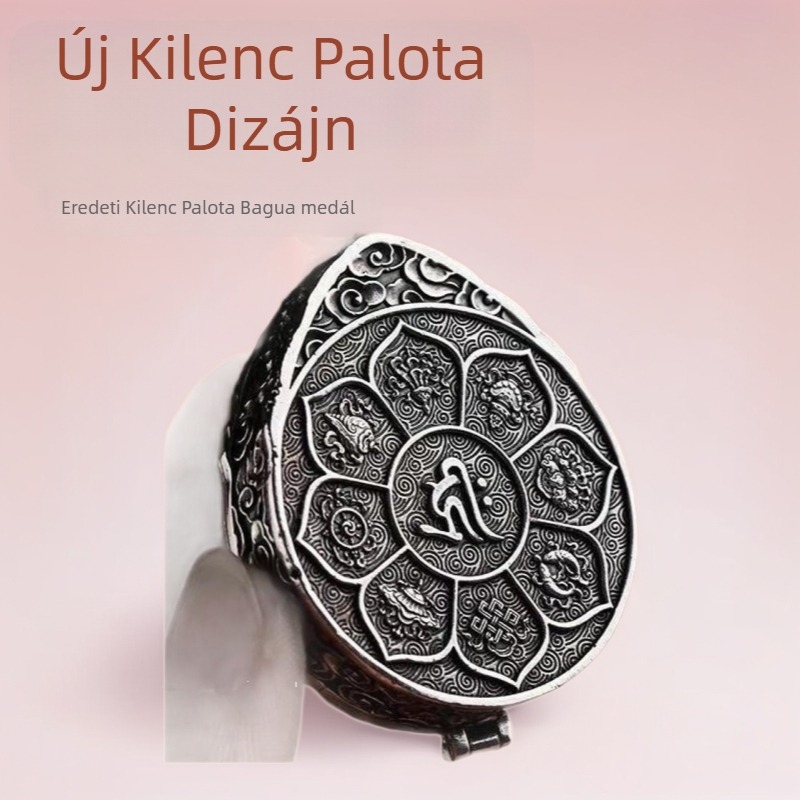 Új kilenceszögletű Bagua medálos nyaklánc, ezüstös bevonattal, uniszex, retro kompász