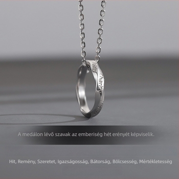 Seven Virtues férfi nyaklánc - hosszú minimalist lánc betűmedállal