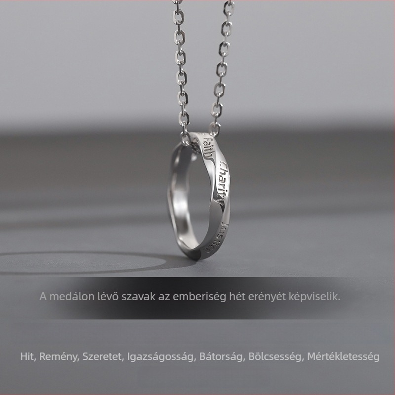Seven Virtues férfi nyaklánc - hosszú minimalist lánc betűmedállal