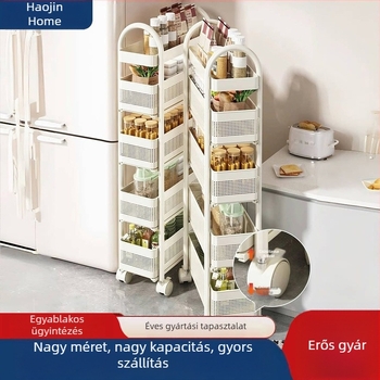 Padlón álló konyhai tároló, húzható polcokkal, mobil, 4 szintes fűszerállvány keskeny résekhez