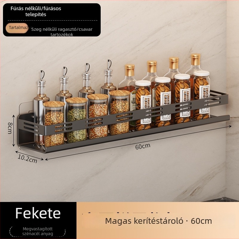 Gunmetal színű falra szerelhető fűszertartó, furás nélkül, hornyával a csaphoz