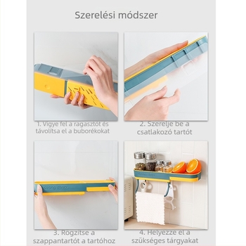 Fali fürdőszobai polc szappan és kiegészítők számára – fúrás nélkül, ragasztóval rögzítve