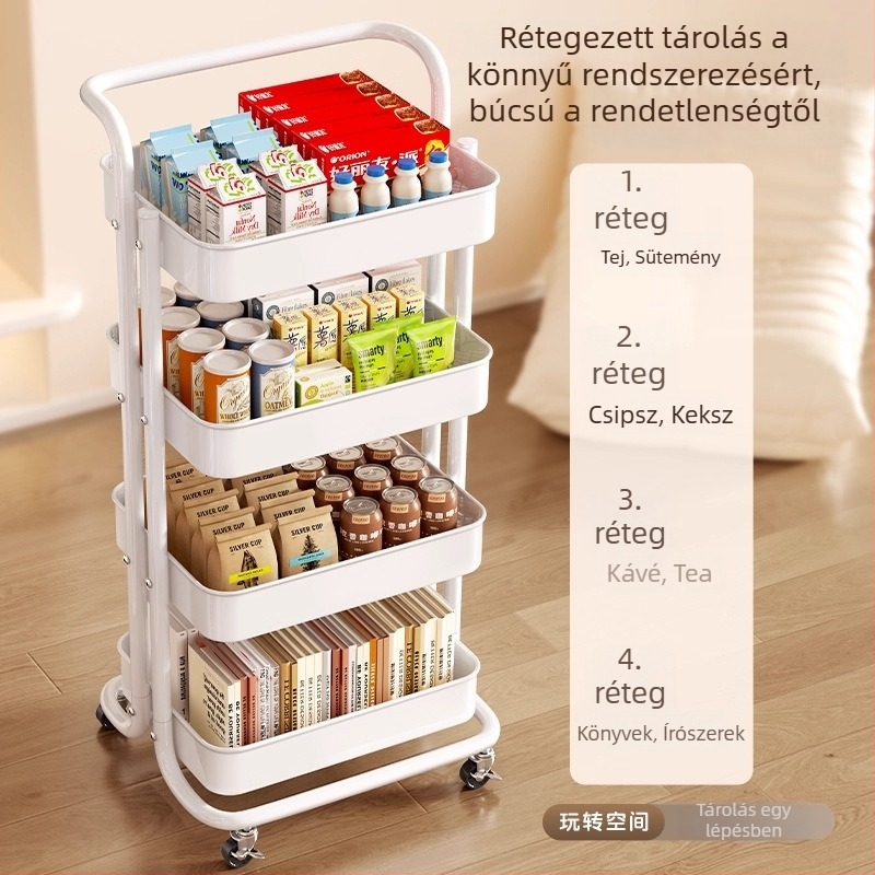 3-szintes álló fém tároló kocsi, konyha és fürdőszoba számára, mozgatható, helytakarékos