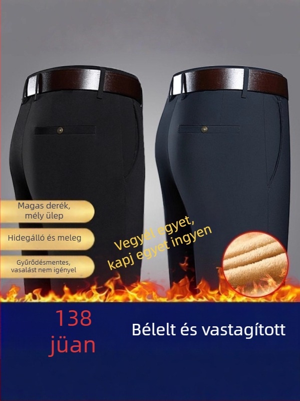 2025 téli férfi casual nadrág fleece-béléssel és megvastagított kivitelben, magas derék, egyenes szabás, sokoldalú viselet