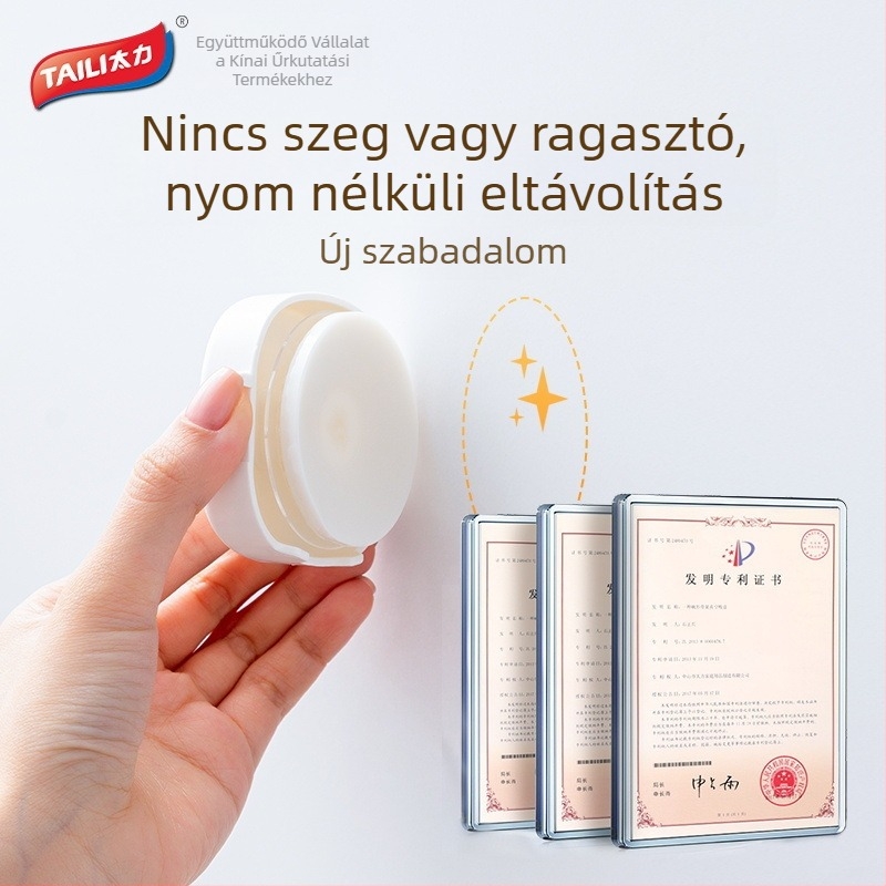Fúrás nélküli konyhai falra szerelhető tároló, kampókkal, vágódeszka tartóval és papírtartóval