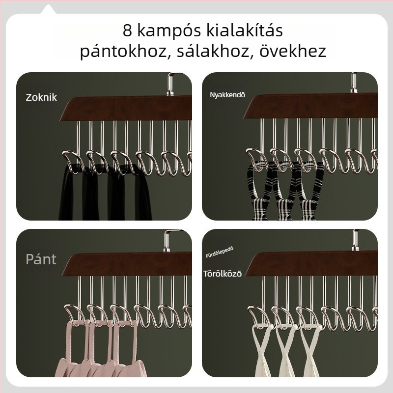 Fából készült, többfunkciós ruhaakasztó fehérneműk és felsők tárolására hullámos szárítókampóval