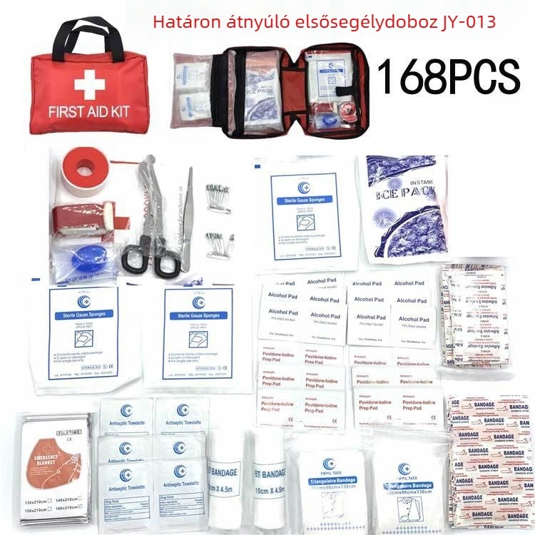 168 darabos családi elsősegély-készlet autóhoz és szabadtéri használatra, CE/FDA tanúsított