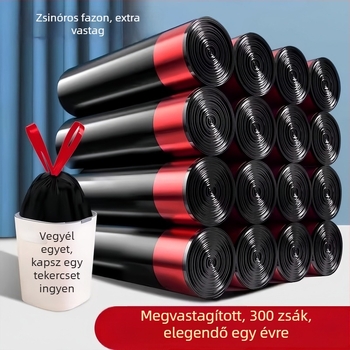Vastagított szemeteszsák kötős, nagy méret, háztartási használatra, automatikus záródású műanyag zacskó