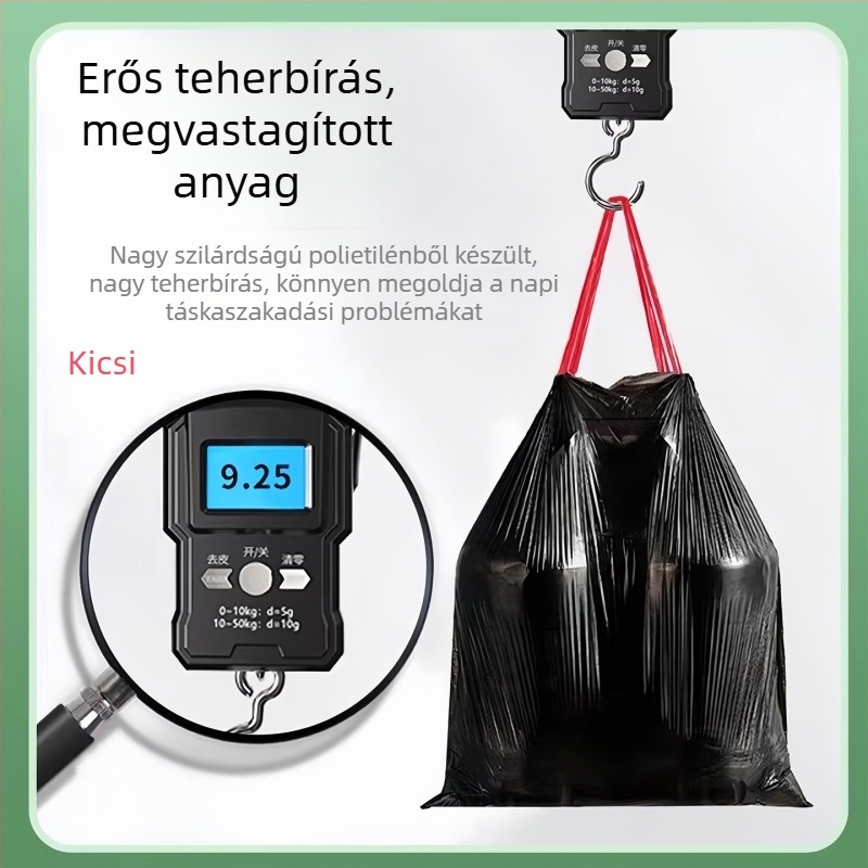 Vastagított szemeteszsák kötős, nagy méret, háztartási használatra, automatikus záródású műanyag zacskó