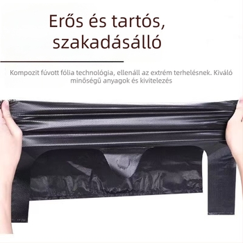 Mellény-stílusú szemeteszsák, vastagodott, fekete, PP anyagú, otthoni használatra
