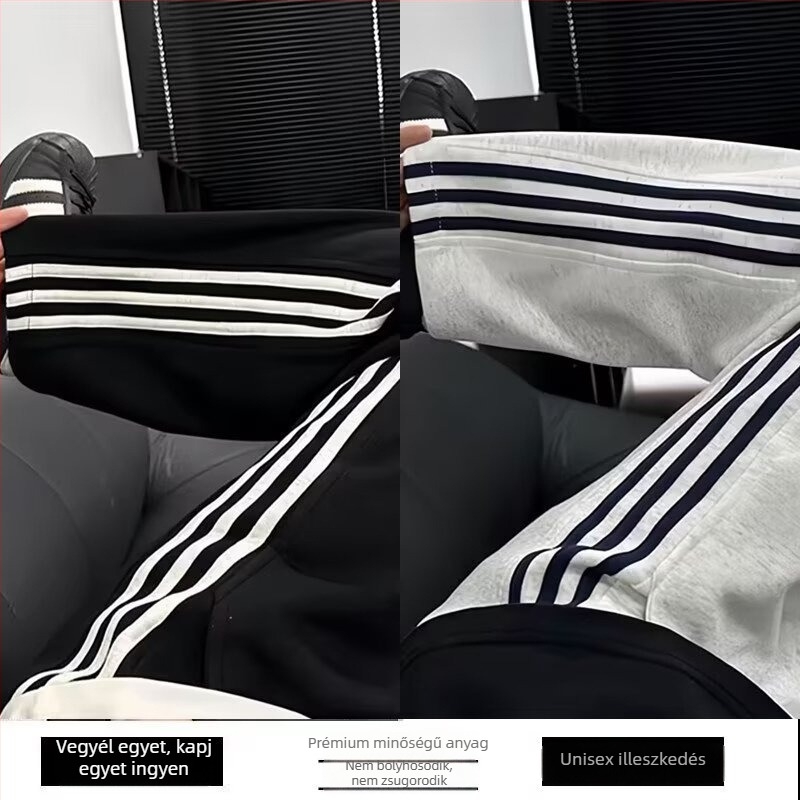 3-sávos Beibei Velvet férfi sportnadrág, fleece-béléssel, egyenes szabású